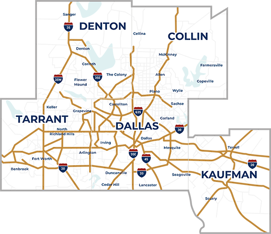 CPT tax protest service map for Dallas, Denton, Collin, Kaufman, and Tarrant